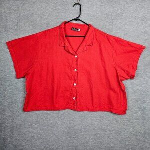 Big Bud Press Button Up Cropped Red Short Sleeve Women's Shirt Size 7XL
